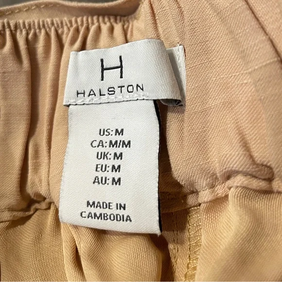 HALSTON Wide Leg Linen Blend Pants Beige Metallic Thread Elastic Waist Women's M - Picture 8 of 10